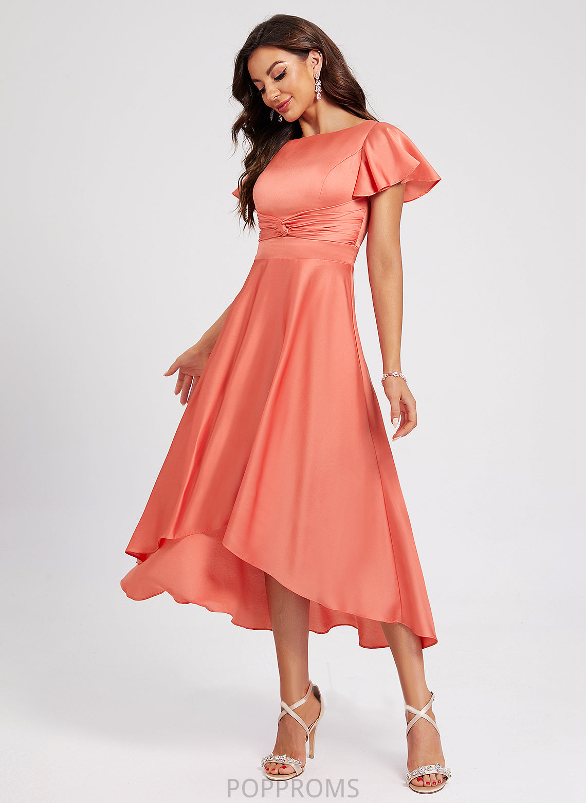 Polyester With Cocktail Dresses Pleated A-Line Asymmetrical Cocktail Luz Dress Neck Scoop