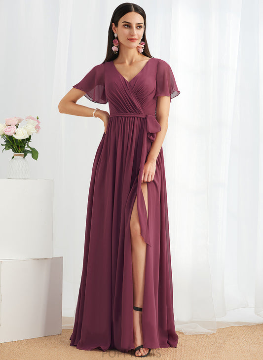 Floor-Length A-Line SplitFront Neckline Fabric V-neck Silhouette Embellishment Length Savanah Scoop Floor Length Bridesmaid Dresses