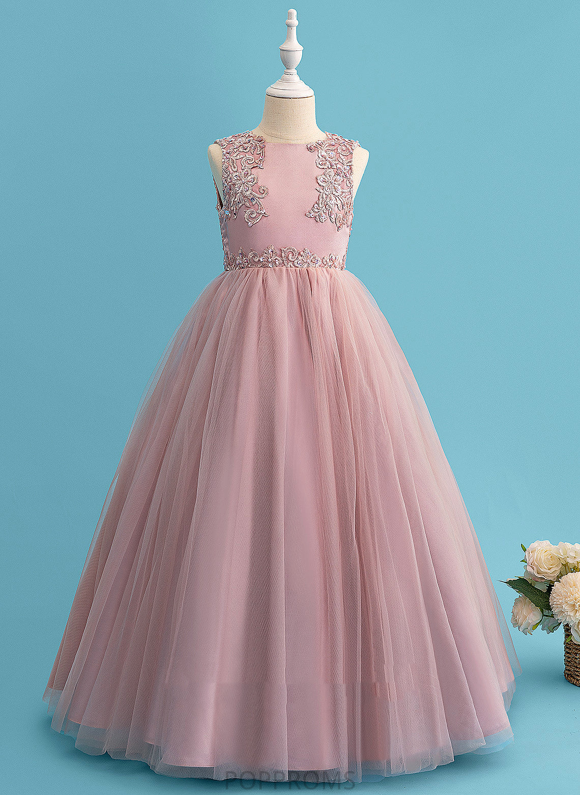 Scoop Neck Tia Sleeveless - Satin/Tulle/Lace Girl Flower Girl Dresses With Ball-Gown/Princess Dress Flower Floor-length Beading/Sequins