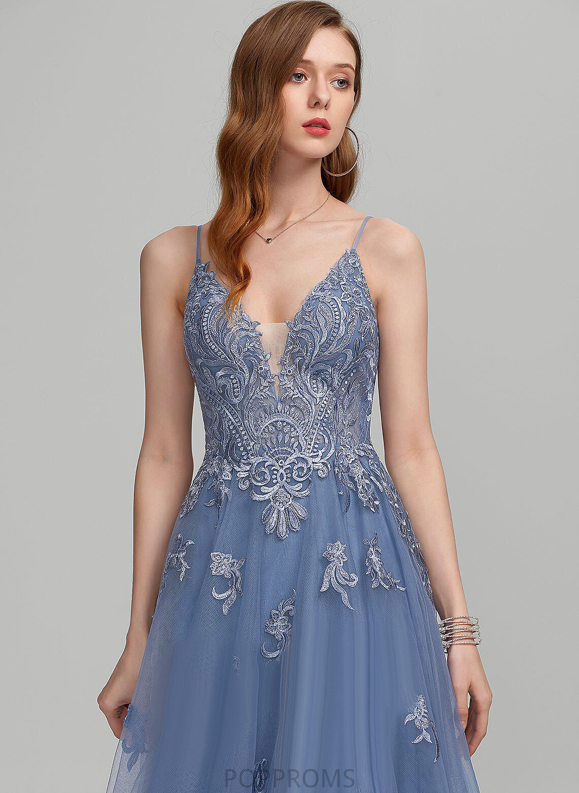 Floor-Length Tulle Prom Dresses With Sloane A-Line Sequins Lace V-neck