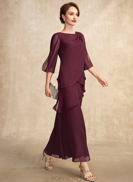 Scoop Dress of Mother A-Line Bride With Chiffon Mother of the Bride Dresses Neck Cascading Lilia Ankle-Length the Ruffles