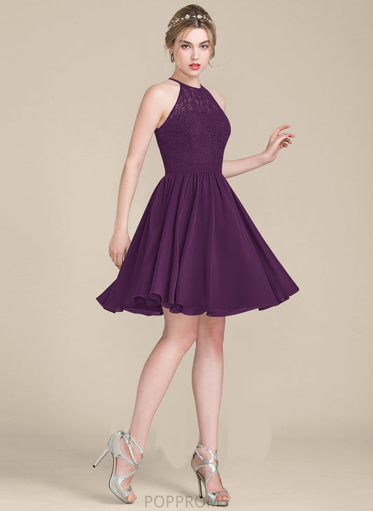 Shelby Neck Knee-Length Cocktail Scoop Cocktail Dresses Chiffon A-Line Dress Lace