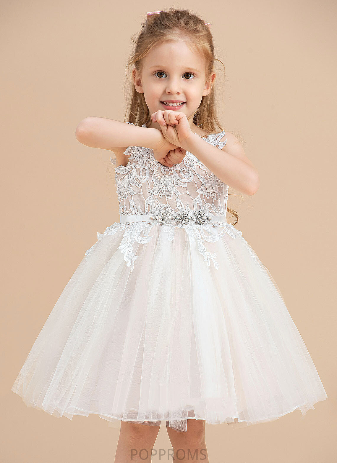 V-neck/Straps A-Line Tulle/Lace Dress Flower Girl Dresses Girl Flower Monique Knee-length Sleeveless -