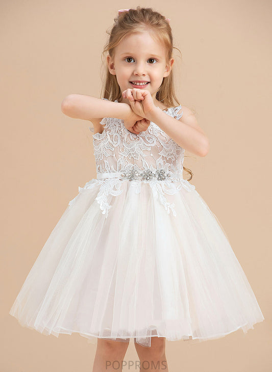 V-neck/Straps A-Line Tulle/Lace Dress Flower Girl Dresses Girl Flower Monique Knee-length Sleeveless -