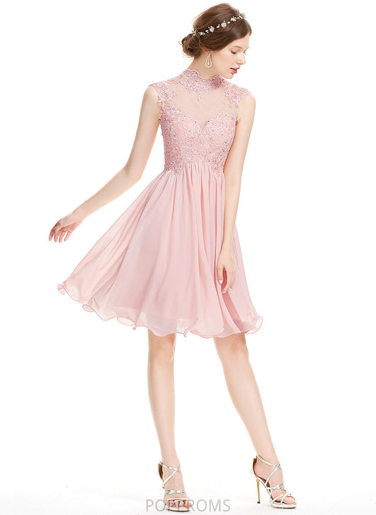 With Izabella Dress Homecoming Dresses High Chiffon Homecoming A-Line Knee-Length Beading Neck Lace