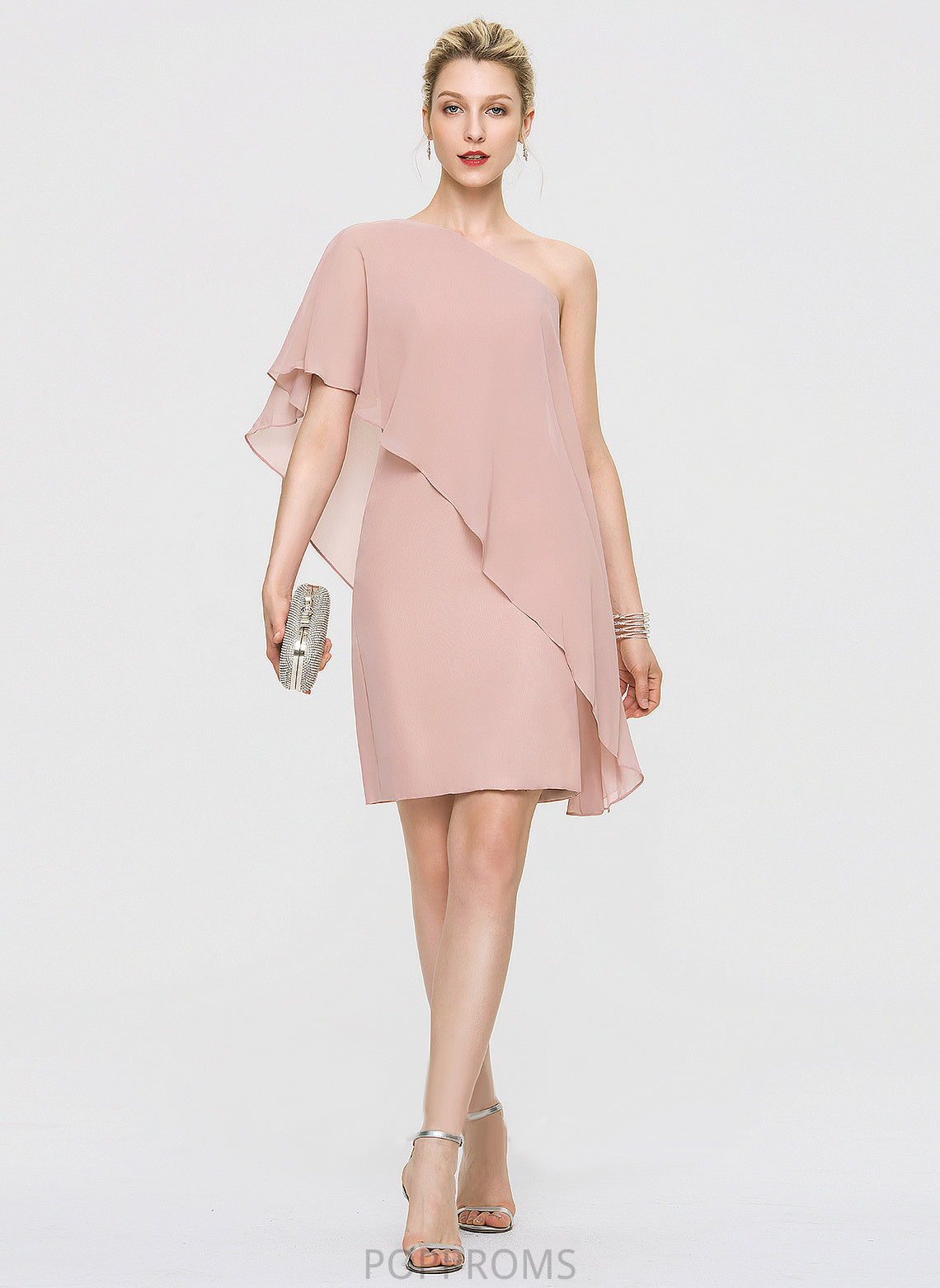 Sheath/Column Cascading Chiffon Ruffles Liana One-Shoulder Knee-Length Cocktail Dresses With Dress Cocktail