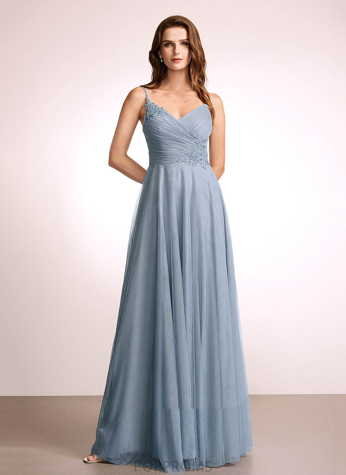 Floor-Length Lace Length Neckline Fabric Embellishment V-neck A-Line Silhouette Vivien Floor Length Natural Waist Bridesmaid Dresses