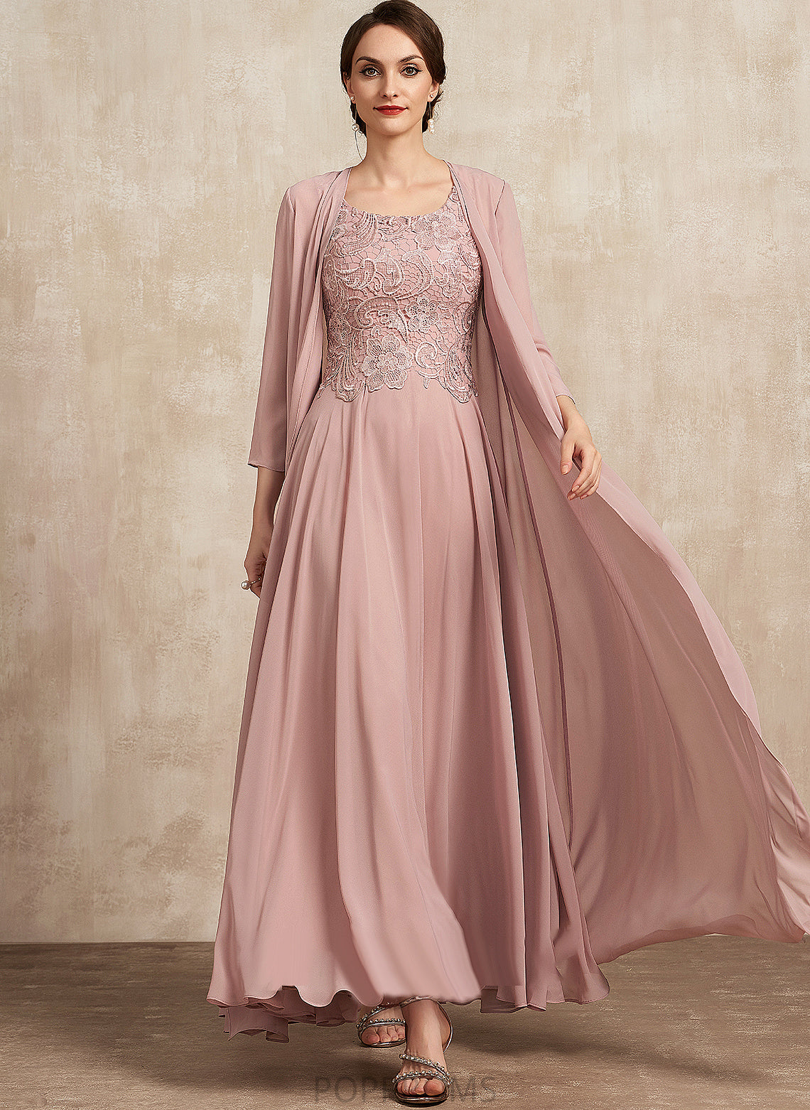 the Dress Lace A-Line Mother Neck Mother of the Bride Dresses Scoop Ankle-Length Chiffon Bride of Marie