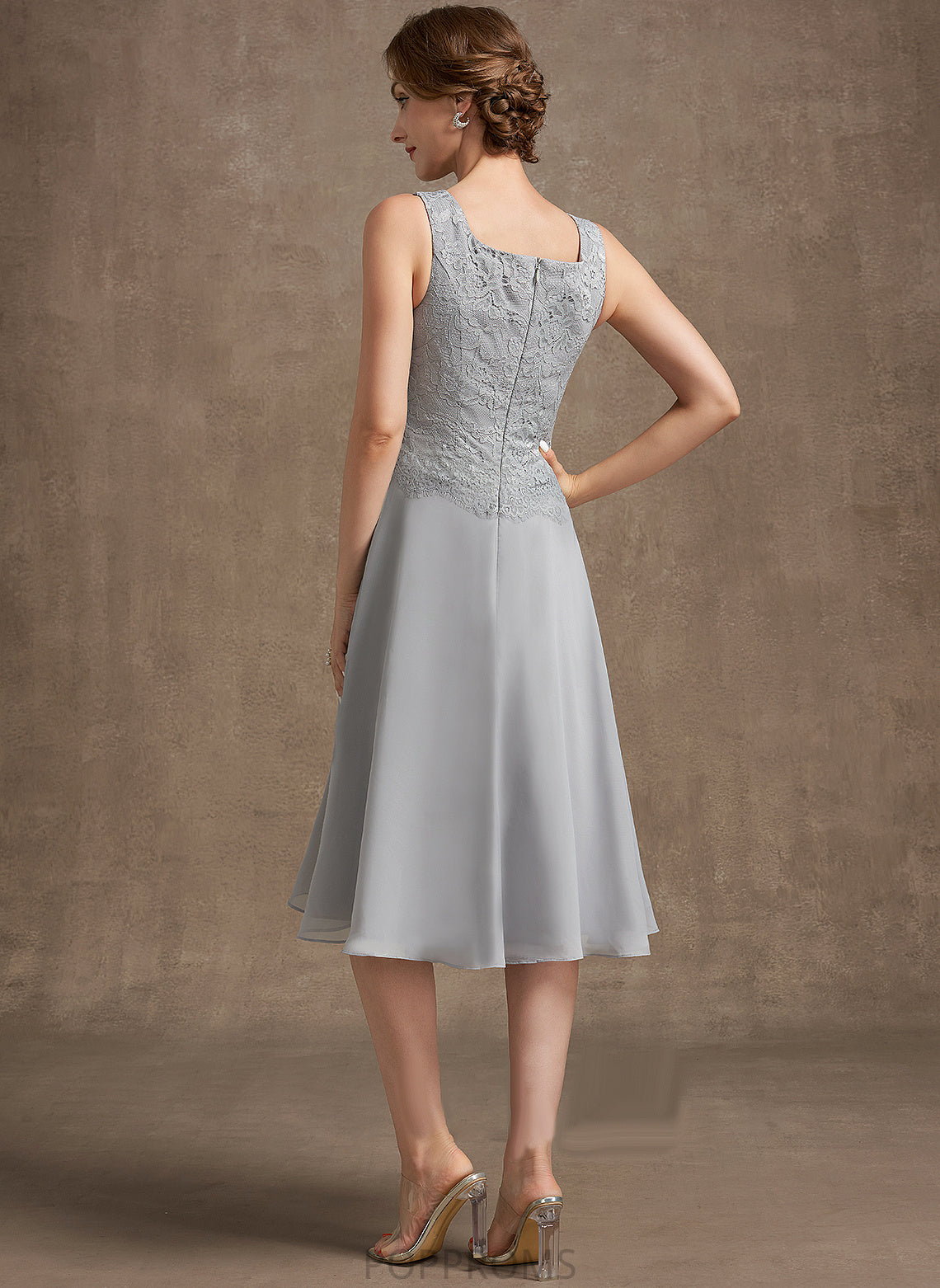 Neckline Dress the Square Knee-Length Caroline Bride of A-Line Chiffon Lace Mother of the Bride Dresses Mother