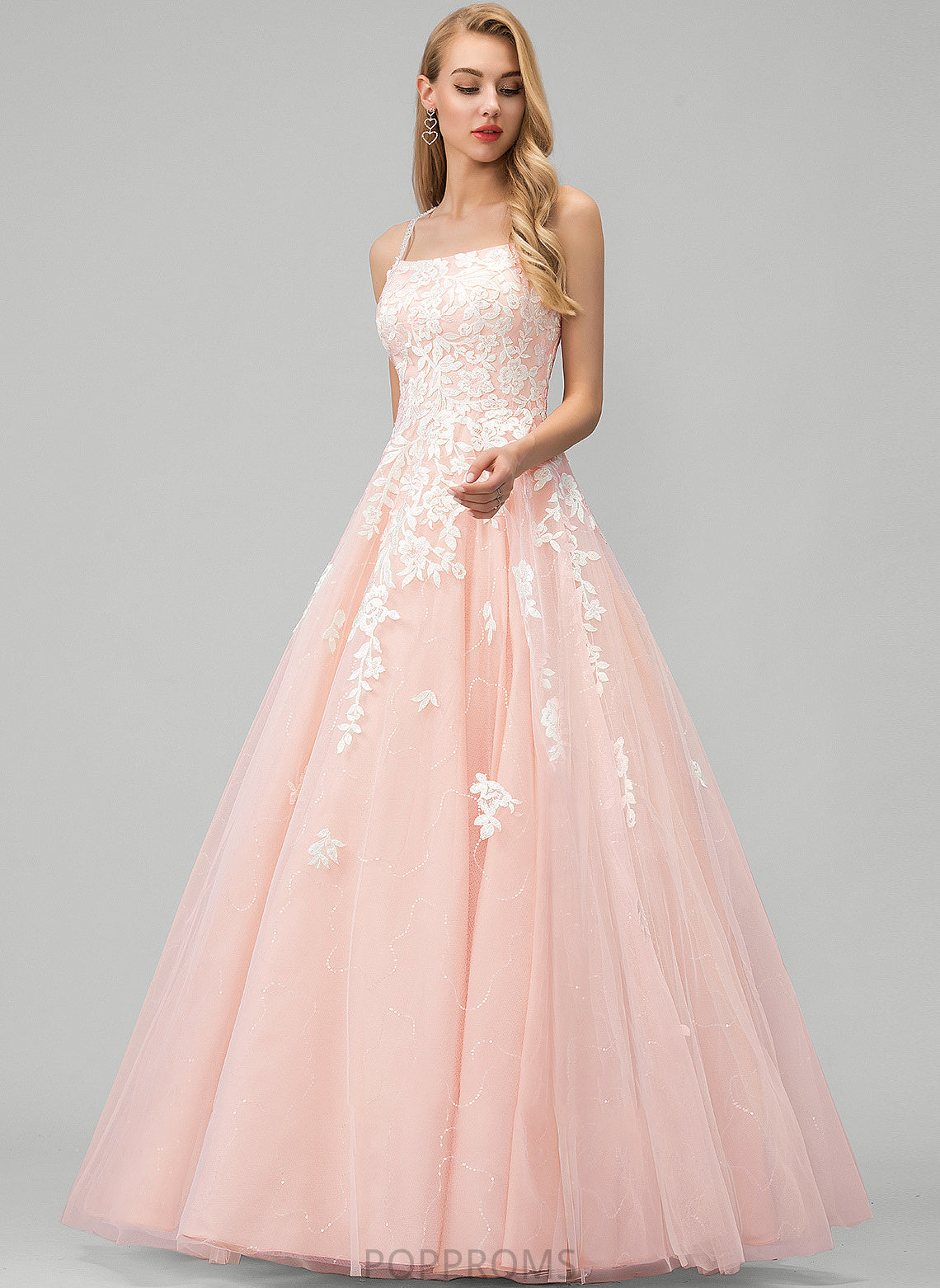 Prom Dresses Square Neckline Lace Floor-Length Ball-Gown/Princess Tulle With Saniya Sequins