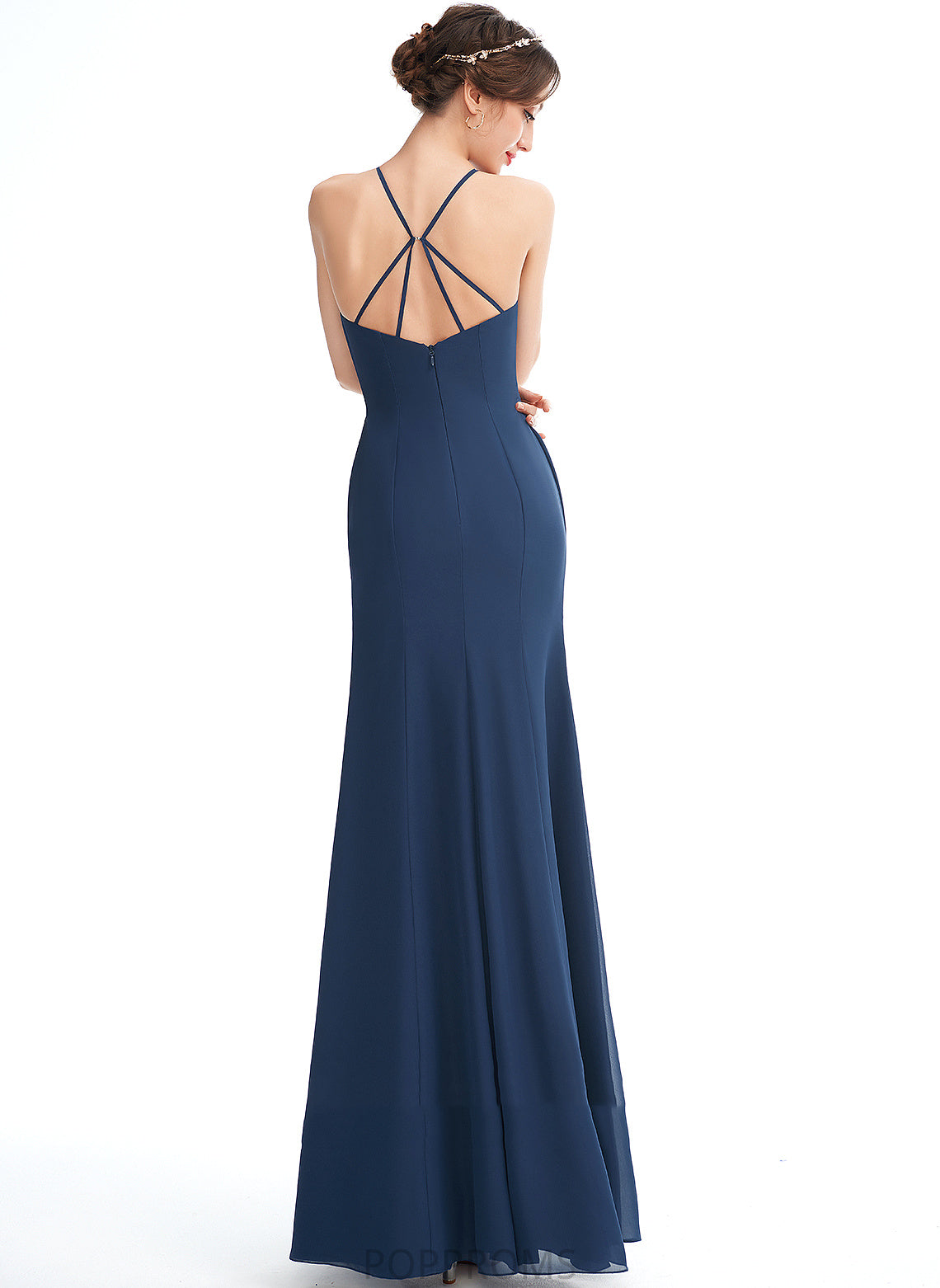 SplitFront Floor-Length Embellishment Halter Fabric Ruffle A-Line Silhouette Length Neckline Aliya Floor Length Bridesmaid Dresses