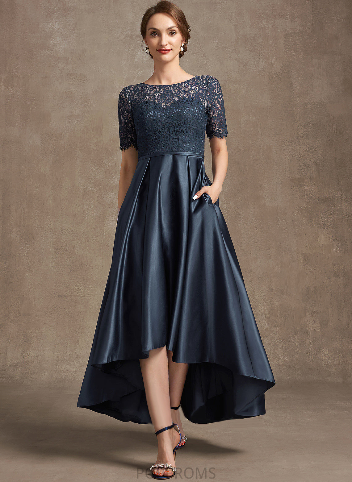 Neck Satin Lace the Asymmetrical of Dress Ivy Mother Mother of the Bride Dresses Scoop Bride A-Line