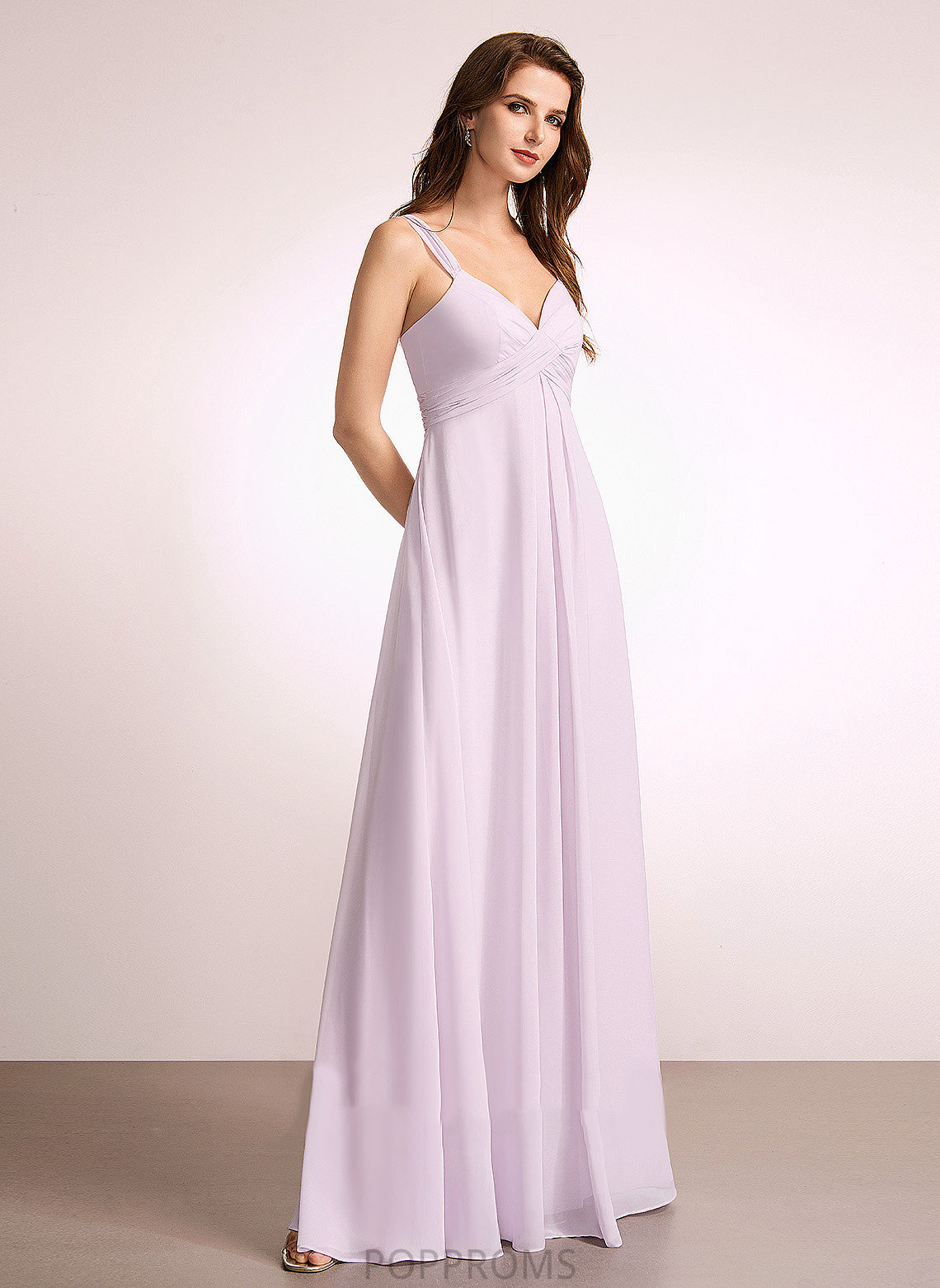 Embellishment Fabric Neckline Floor-Length Ruffle Silhouette A-Line Length V-neck Tabitha V-Neck Floor Length Bridesmaid Dresses