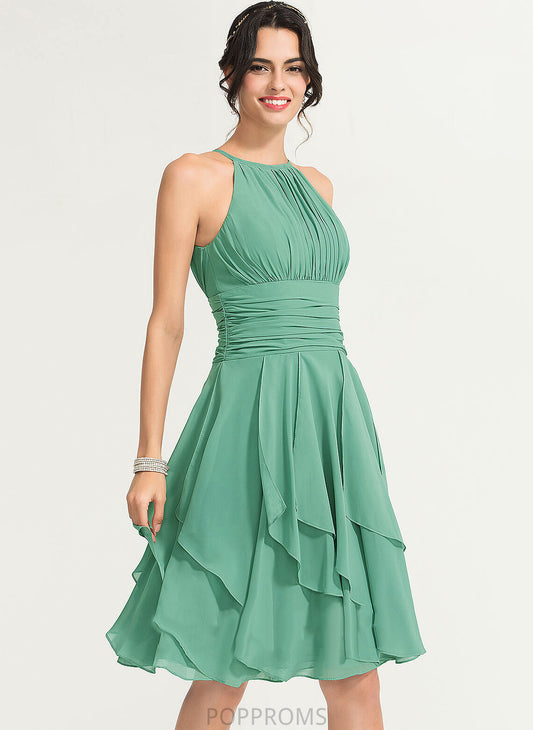 Knee-Length Cocktail Dress Scoop Cascading Chiffon A-Line Cocktail Dresses Ruffle Ruffles Lindsey With Neck