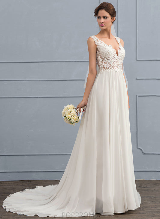 V-neck Dress Chiffon Marianna Wedding Court Train Wedding Dresses A-Line Lace