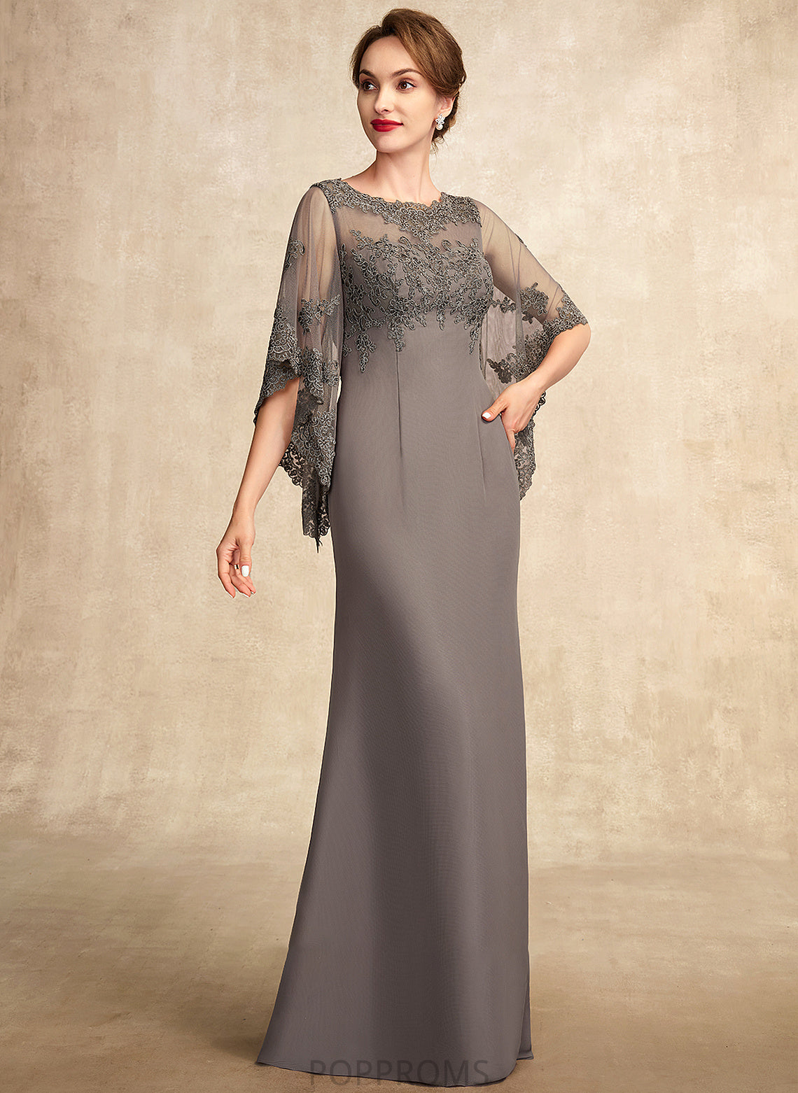 Dress Bride Floor-Length of Neck Mother the Sheath/Column Rhianna Chiffon Lace Scoop Mother of the Bride Dresses