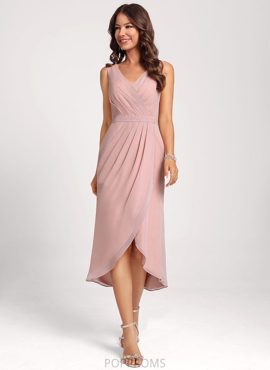 Cocktail Sheath/Column Club Dresses Asymmetrical Chiffon Mabel Dress V-neck