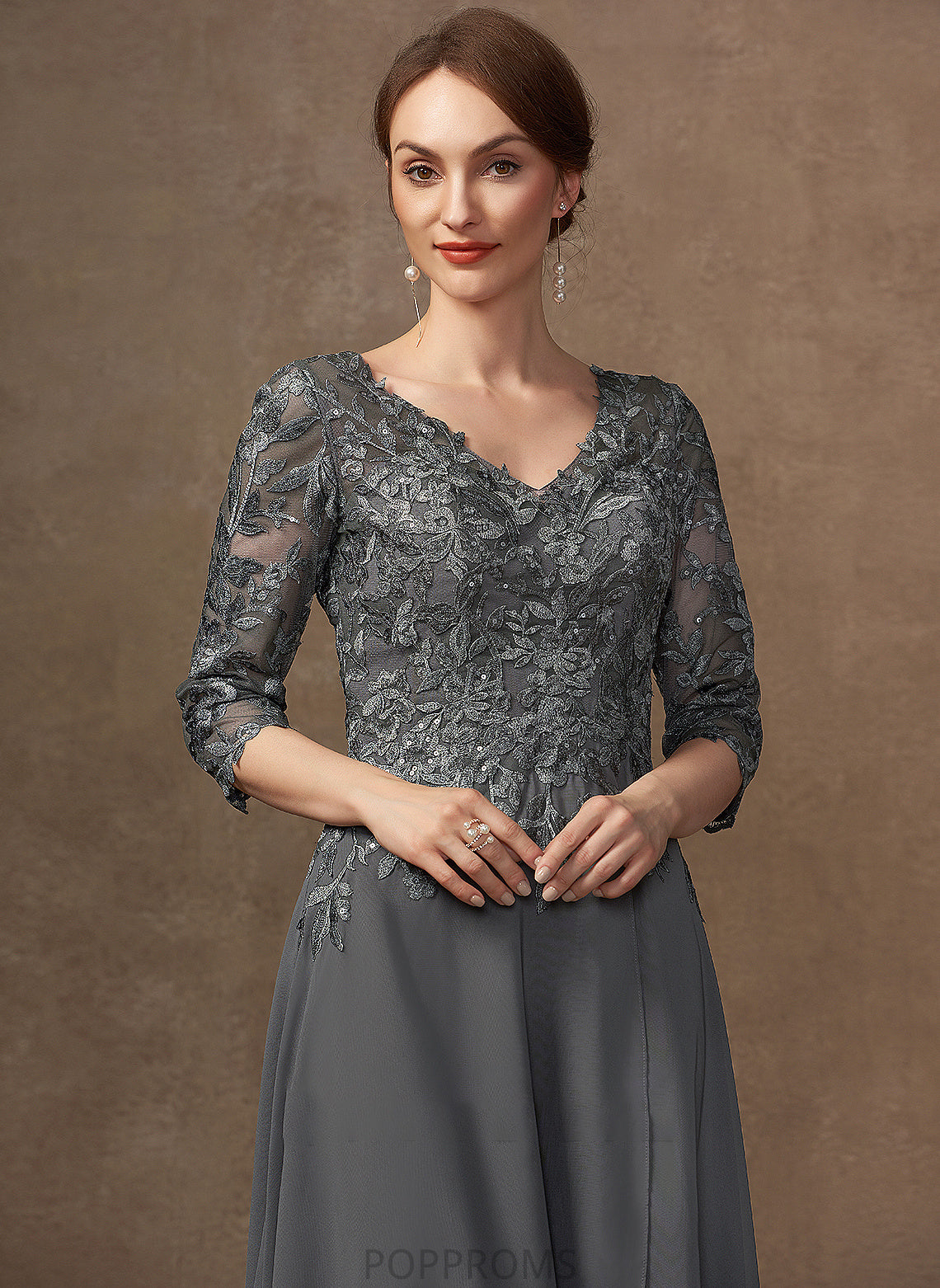 Chiffon Sequins of Dress the With A-Line Mother V-neck Bride Lace Charlize Asymmetrical Mother of the Bride Dresses