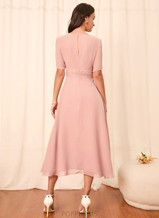 Fabric Straps Knee-Length Length Sleeve Silhouette Sleeves A-Line Mira Natural Waist V-Neck Sleeveless Bridesmaid Dresses