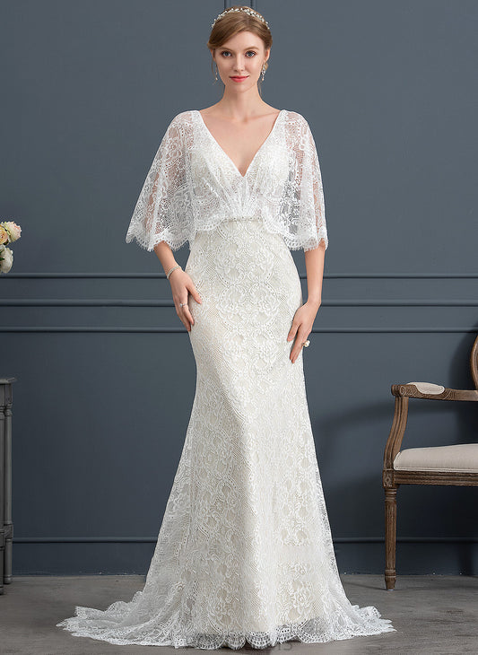 Sweep Wedding Arabella Train With Trumpet/Mermaid Beading Lace Dress Wedding Dresses Sequins V-neck