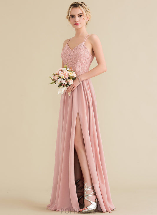 Lace Sweetheart Chiffon Front Crystal Prom Dresses Floor-Length Split With A-Line