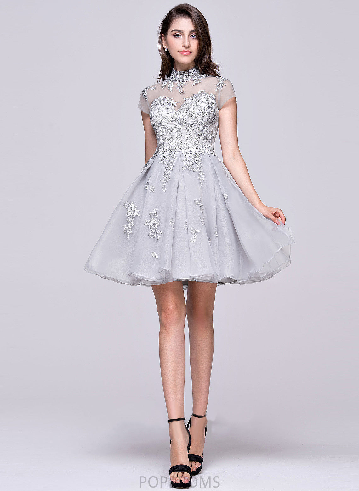 Homecoming Dresses Organza Lace With Dress Lace Short/Mini Appliques Neck A-Line Homecoming High Celia Tulle