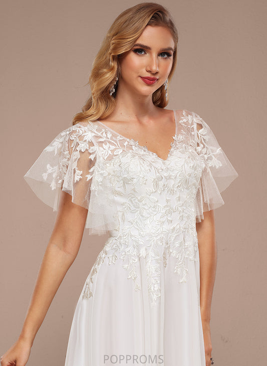 Ruffle Dress V-neck Wedding Asymmetrical With Elva Tulle Lace A-Line Wedding Dresses