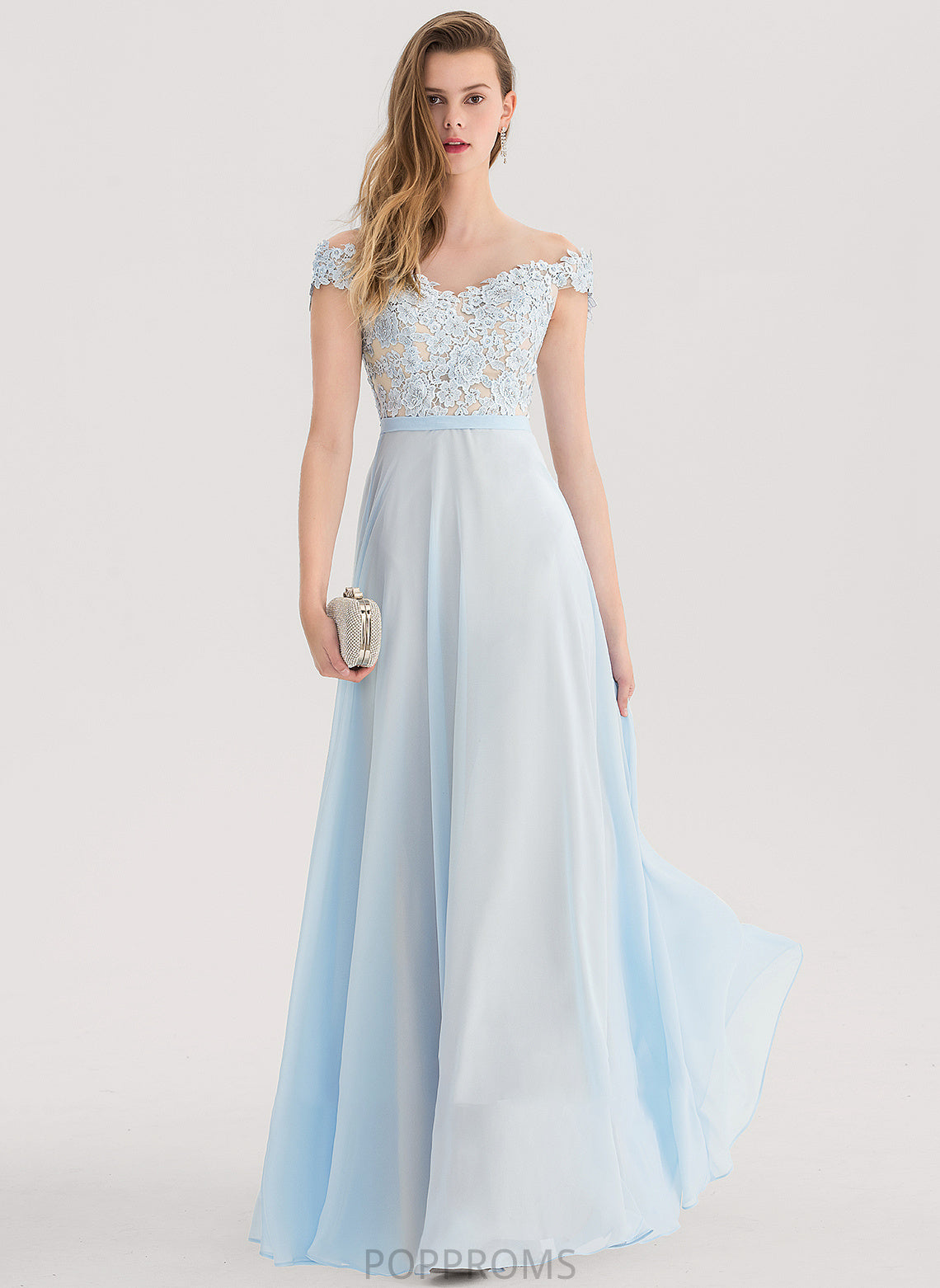 Sequins A-Line Chiffon Prom Dresses Beading Floor-Length Alena Off-the-Shoulder With