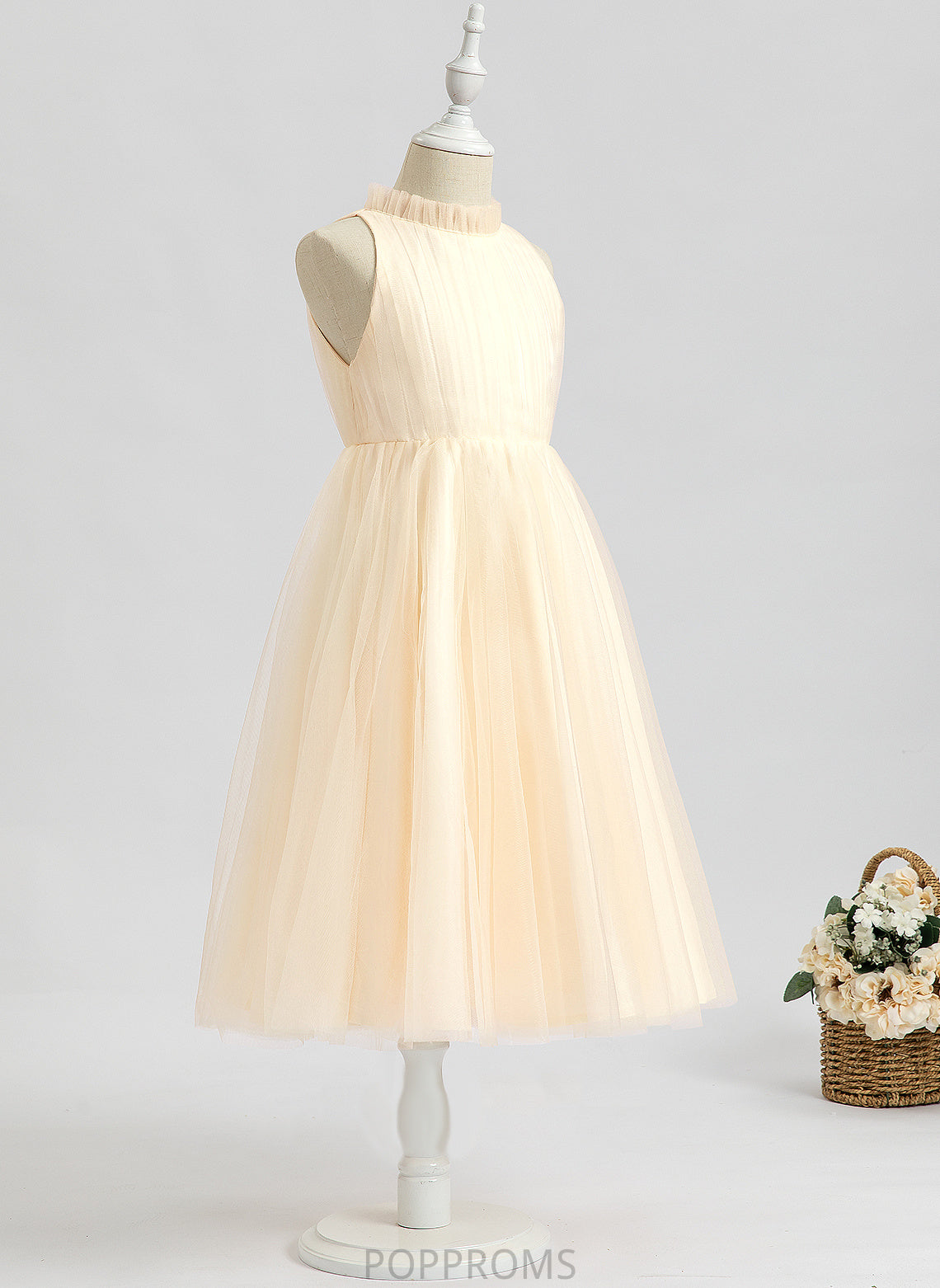 Sleeveless Flower Girl Dresses Girl Tulle High Flower Peggie Dress Neck - A-Line Tea-length