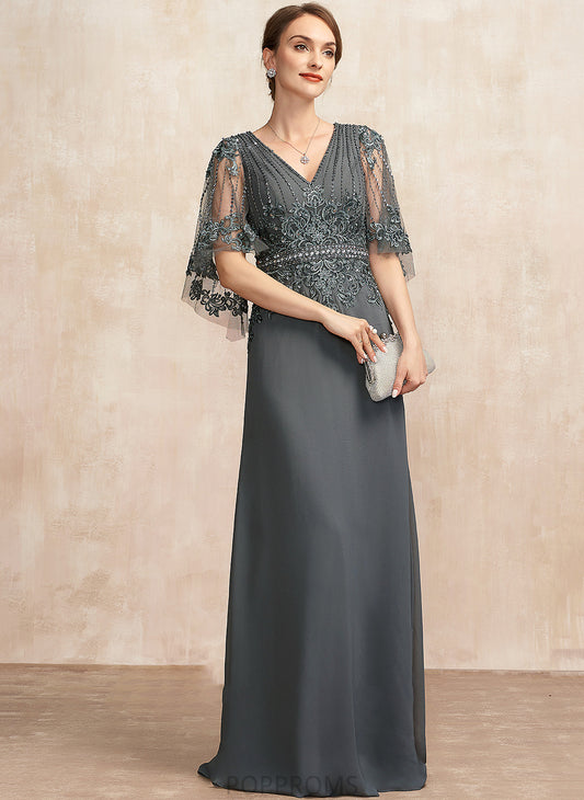 Chiffon V-neck of A-Line Floor-Length Mother Adalyn With the Lace Mother of the Bride Dresses Sequins Beading Bride Dress