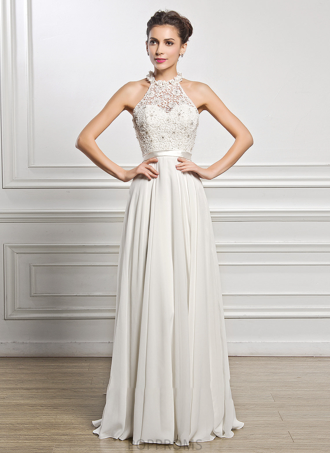 Wedding Makayla Dress Beading Chiffon Wedding Dresses Neck Sequins A-Line Scoop With Floor-Length