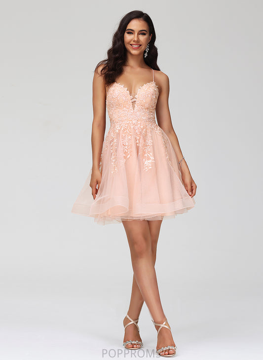 Homecoming Tulle With Homecoming Dresses A-Line Shannon Lace Sequins Dress V-neck Short/Mini