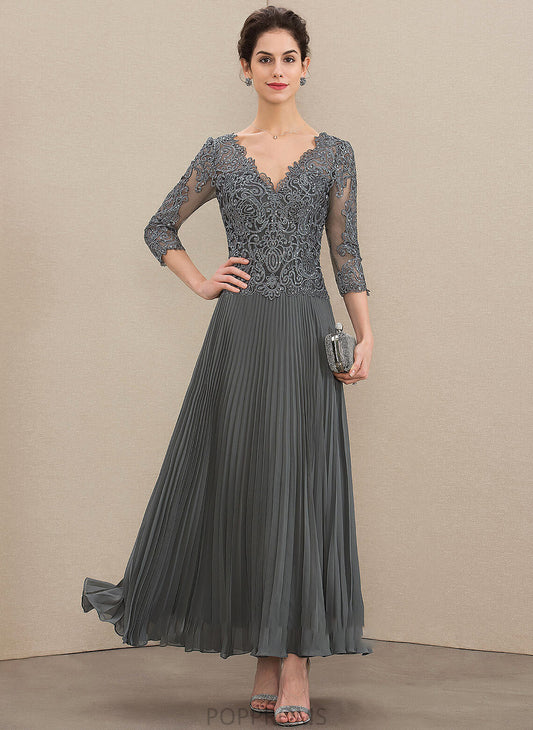 Dress Bride Sequins Mother A-Line Mother of the Bride Dresses Pleated of Chiffon Ankle-Length With Lace V-neck Ashlyn the