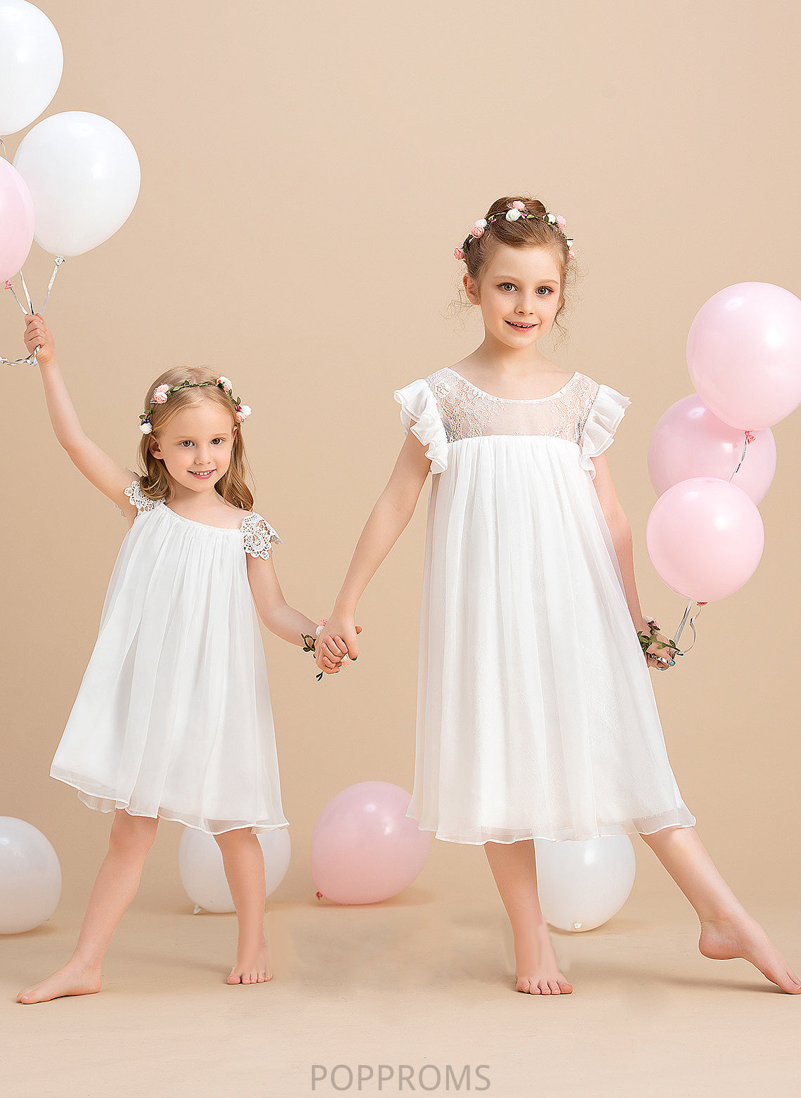 Girl Scoop Sleeves Dress Lace With Flower Girl Dresses Chiffon Flower A-Line Short - Neck Knee-length Bryanna