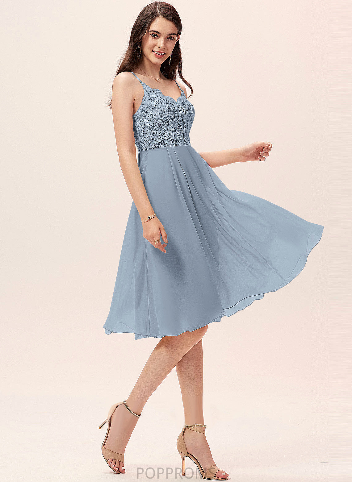 A-Line V-neck Dress Cocktail Knee-Length Lace Yaritza Chiffon Cocktail Dresses