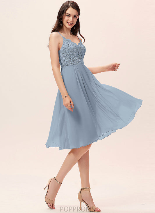 A-Line V-neck Dress Cocktail Knee-Length Lace Yaritza Chiffon Cocktail Dresses