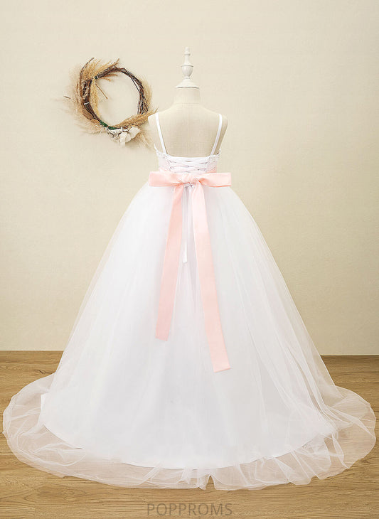 sash) With - Satin Flower Girl Dresses Sleeveless Straps Flower Ball-Gown/Princess Floor-length Angelina (Detachable Sash/Rhinestone Girl Dress