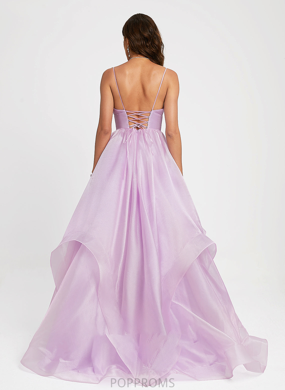 V-neck Prom Dresses Organza Sweep Train Ball-Gown/Princess Ariana