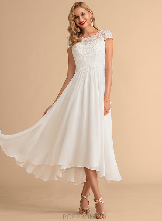 Lace Scoop Asymmetrical Wedding Chiffon Alyson Wedding Dresses A-Line Neck Dress