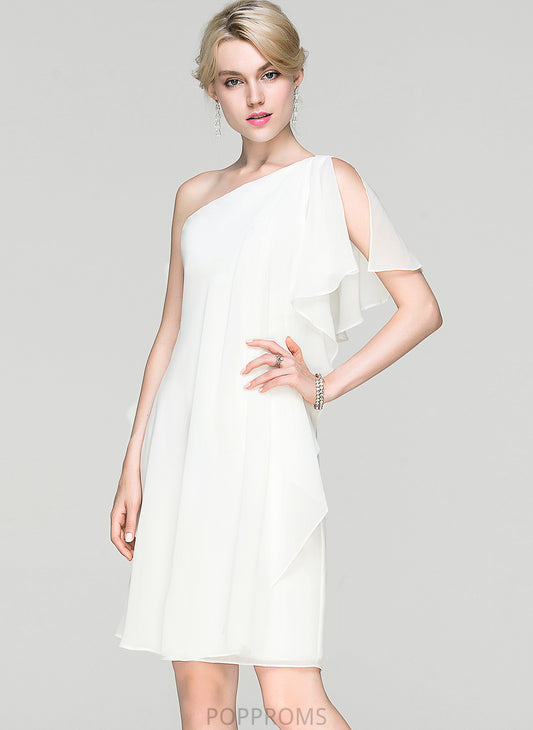 Dress Sheath/Column Ruffle One-Shoulder Alaina Cocktail Dresses Chiffon Cocktail Knee-Length With