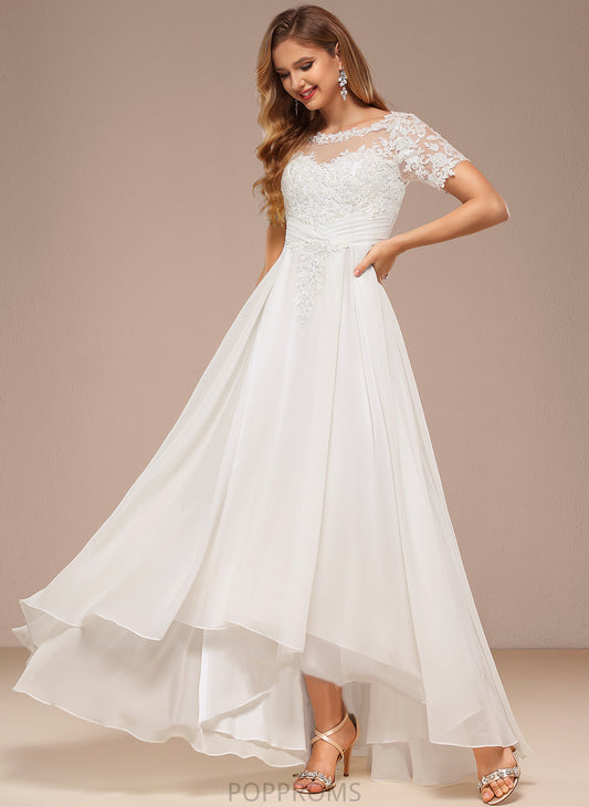 Lace Asymmetrical Dress Chiffon Wedding Valerie Boat A-Line Wedding Dresses Neck