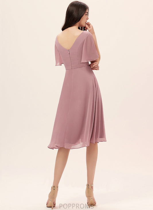 V-neck With A-Line Cocktail Dress Front Split Cocktail Dresses Knee-Length Rihanna Chiffon