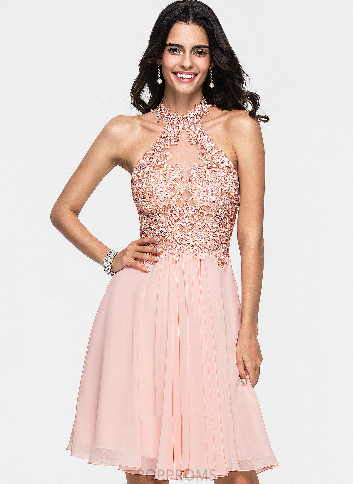 Beading Nora Halter With Dress Lace Homecoming Homecoming Dresses Chiffon A-Line Knee-Length