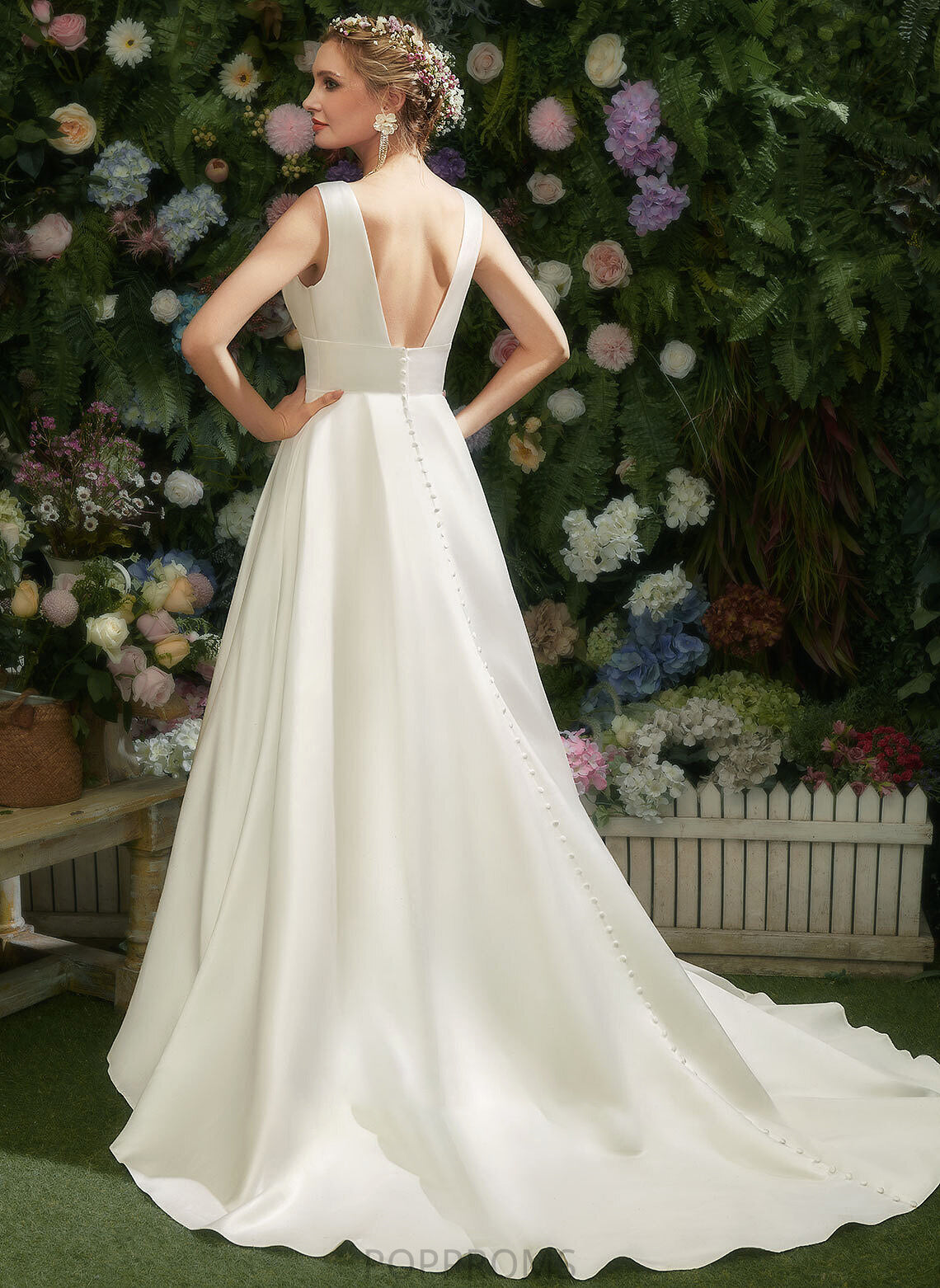 Train Court Neck Scoop Dahlia Dress Wedding Wedding Dresses A-Line