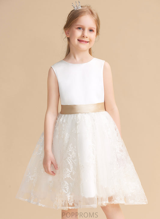 Flower Girl Dresses Scoop Sleeveless - A-Line/Princess Flower Satin/Lace Girl Neck Knee-length Sash With Dress Alissa