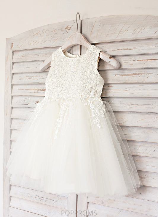 Gianna Neck With Flower Girl Dresses Scoop Lace A-Line Flower Knee-length - Sleeveless Dress Satin/Tulle Girl