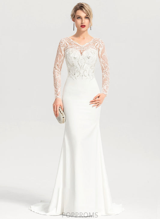 Beading Stretch V-neck Sweep Crepe Train Trumpet/Mermaid Wedding Dresses Sequins With Tessa Wedding Dress