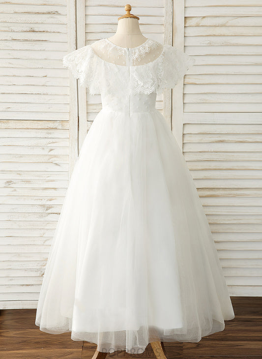 - Valerie Flower Flower Girl Dresses Floor-length A-Line Tulle/Lace Dress Sleeveless Scoop Girl Neck