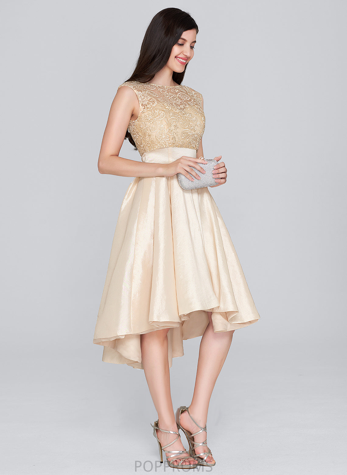 Lace Neck A-Line Homecoming Dresses Asymmetrical Scoop Taffeta Homecoming Dress Isabella With