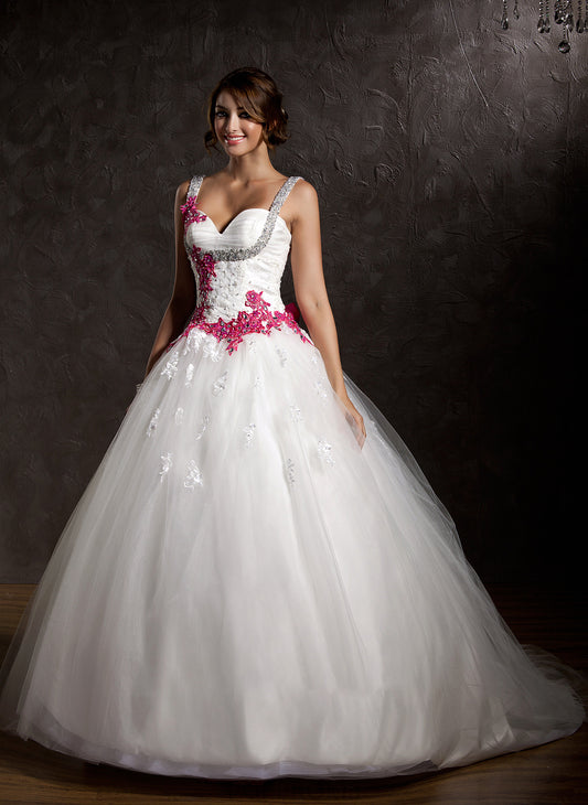 Bow(s) Nancy Chapel Sweetheart Wedding Dresses Ball-Gown/Princess Wedding Appliques With Lace Ruffle Tulle Train Dress